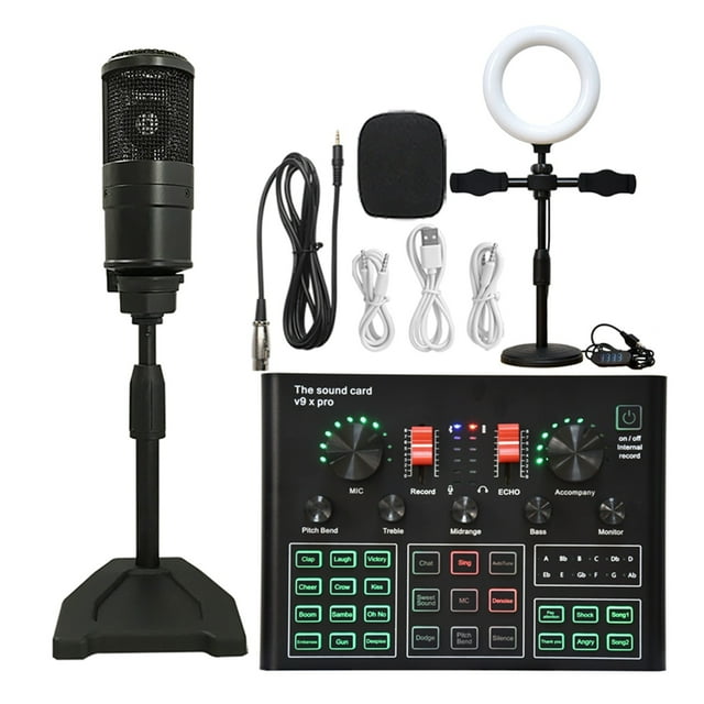 Professional Studio Condenser Microphone Bundle WXH1000 Mic Kit With Live Sound Card Wireless Karaoke
