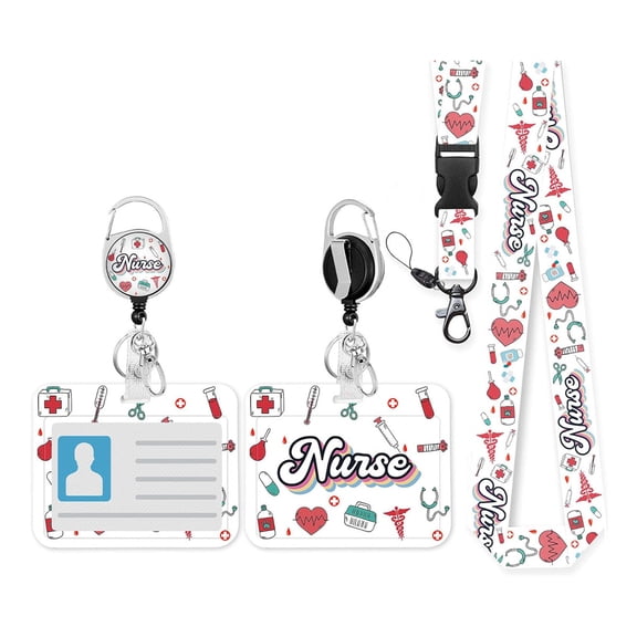 Retractable Lanyard Card Holder Set Nurse Badge Holder with Card Sleeve Retractable Badge Reel Clip for Nurse Doctor