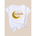 thumbnail image 3 of Women's Casual Fashion T-Shirt with Crescent Moon and Cloud Print, Round Neck, Short Sleeve, Semi-Sheer Polyester - Machine Washable, 3 of 7