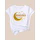 thumbnail image 3 of Women's Casual Fashion T-Shirt with Crescent Moon and Cloud Print, Round Neck, Short Sleeve, Semi-Sheer Polyester - Machine Washable, 3 of 7