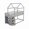 thumbnail image 5 of Bellemave Bunk Bed with Storage Drawers, Twin Over Twin Low Bunk Bed with Shelves, Wood House Floor Bunk Beds with Safety Guardrail and Ladder, Space Saving for Dormitory and Bedroom（Gray), 5 of 8