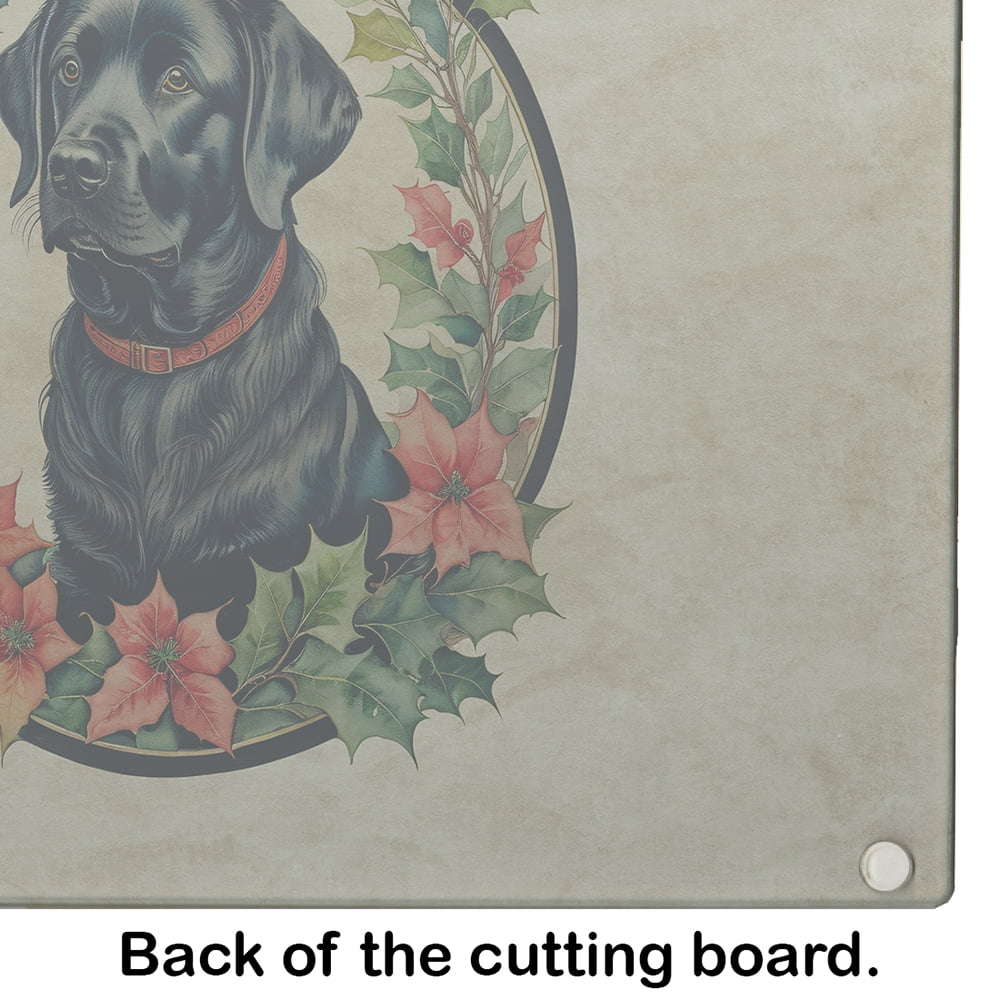 Labrador Retriever Christmas Flowers Glass Cutting Board 12 in x 15 in