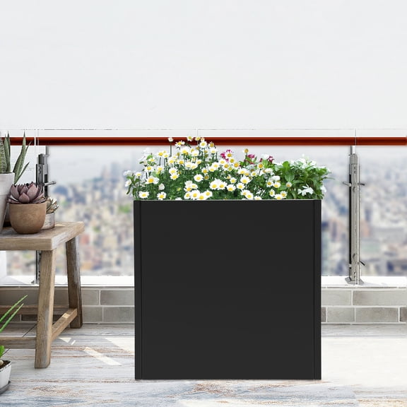 26*26*26inch Steel Planter Box Black Flowerpot Indoor Outdoor Plant Cube Pot