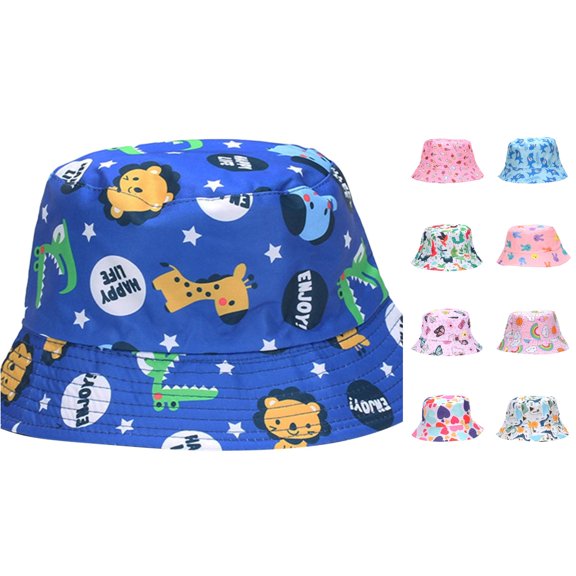 Oiyii Infant Boy’S Outdoor‑Focused Sun Hats Jungle‑Animal‑Printed Bucket Hats, Blue