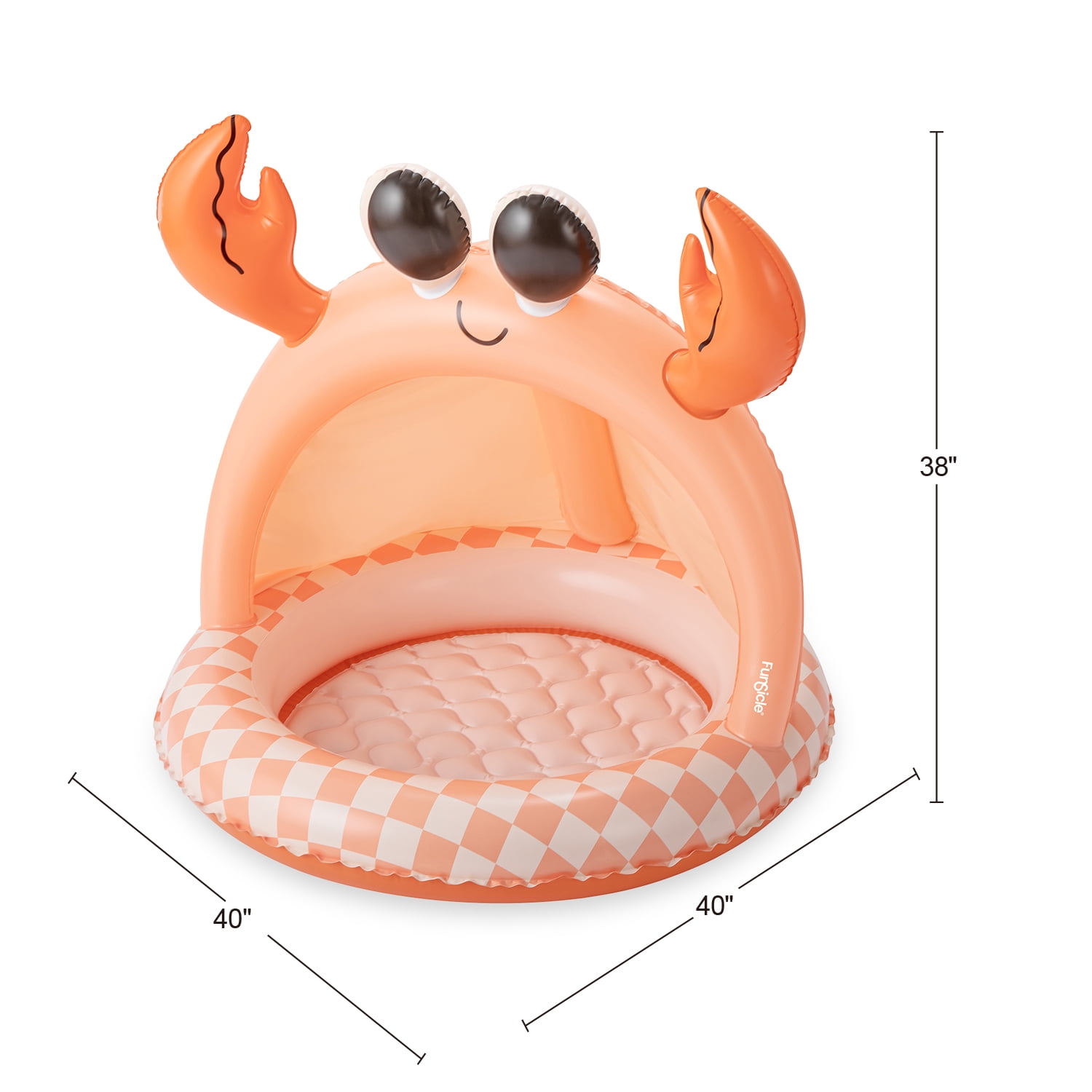 Funsicle Happy Snappy Crab Shaded Inflatable Kids Splash Pool, 40" x 40" x 38", Ages 1 to 3