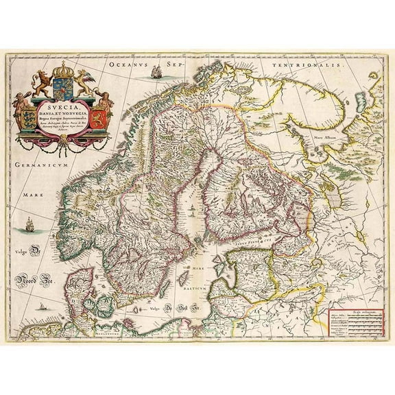 Vintage Antique Map Scandinavia Norway Sweeden Finland Unframed Wall Art Print Poster Home Decor Premium