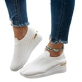 thumbnail image 2 of Domuza Women Knit Wedge Sneakers, Slip On Lightweight Breathable Casual Walking Shoes, Hidden Heel Comfortable Fashion Footwear with Metallic Accent White 10（EU-43）, 2 of 6