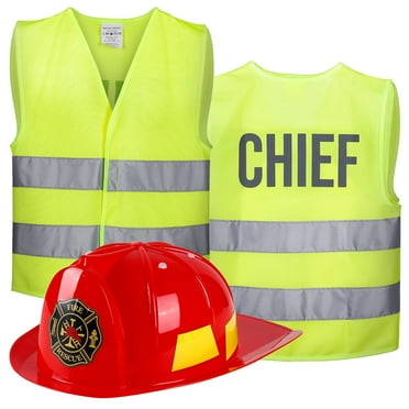 WONKAWOO Fireman Costume Set for Kids with Firefighter Helmet and Fire Chief Vest for Children Age 3 to 6 Yellow