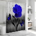 thumbnail image 6 of Blue Rose Shower Curtain, Waterproof Shower Curtains for Bathroom, Flower Raindrops Butterfly Grey Art Washable Fabric Bathtub Curtain Set Bath Decor with 12 Hooks Extra Long 72"x96", 6 of 8
