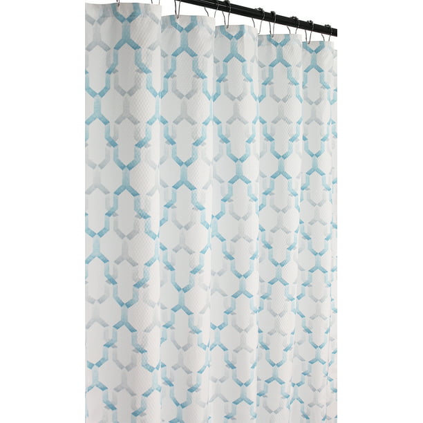 White Lattice Shower Curtain, Shower Curtain White And Blue