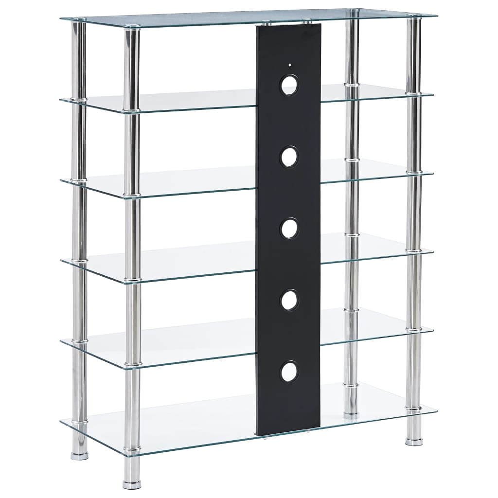 Kepooman 6 Tiers Tempered Glass Tv Stand for Home, Transparent Kepooman 6 Tiers Tempered Glass Tv Stand for Home, Transparent