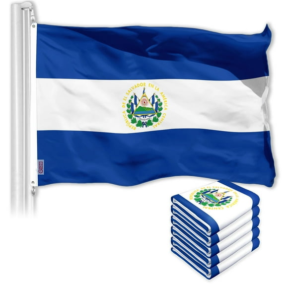 G128 5 Pack: El Salvador El Salvadoran Flag | 3x5 Ft | LiteWeave Pro Series Printed 150D Polyester | Country Flag, Vibrant Colors, Brass Grommets, Thicker and More Durable Than 100D 75D Polyester