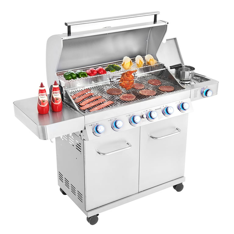 GRILLSKÄR gas grill with side burner, stainless steel/outdoor, 471