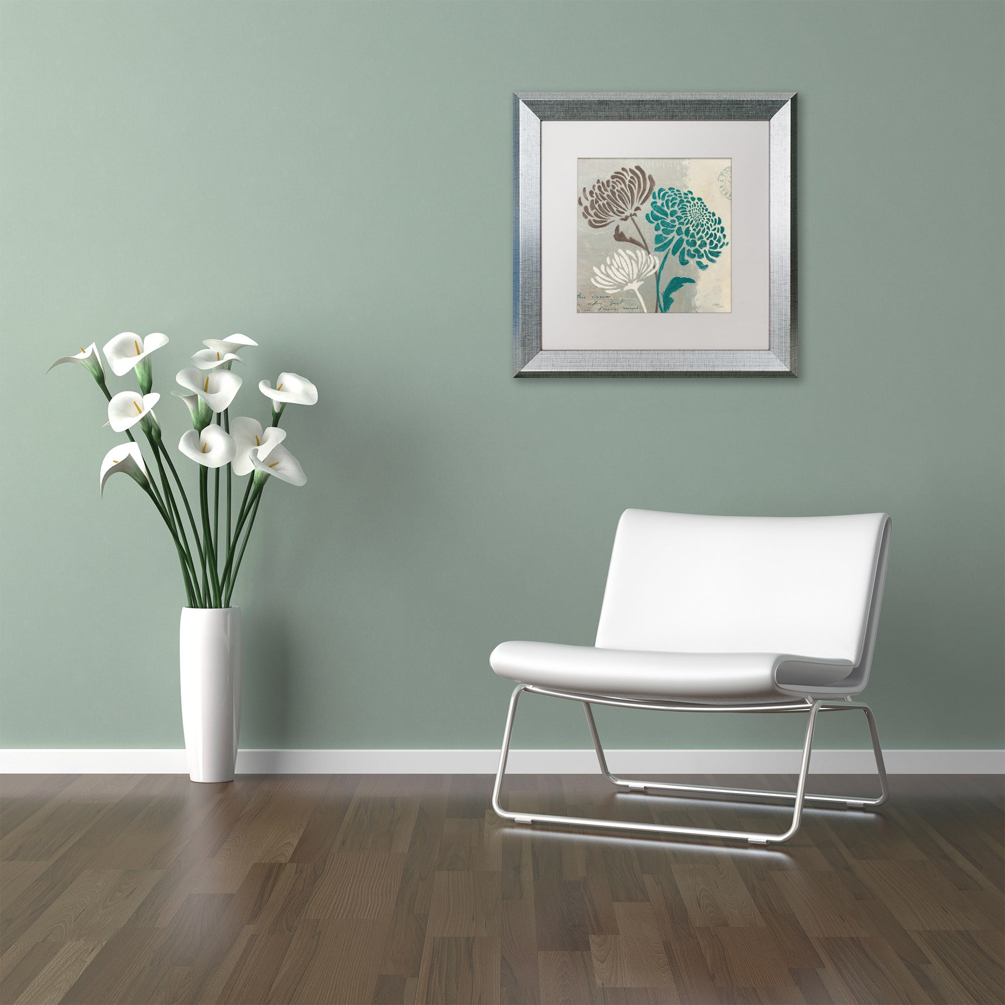 "Chrysanthemums II" Canvas Art by Wellington Studio White Matte, Silver Frame