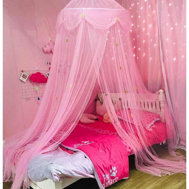IGUOHAO Princess Bed Canopy with Lights Curtain IGUOHAO with Gold
