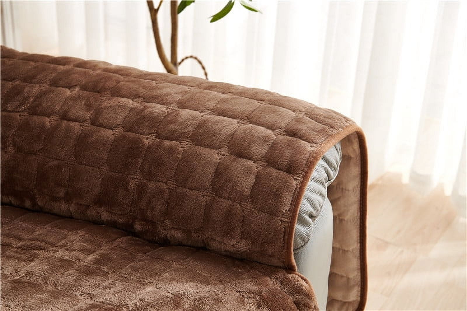 Namzi Couch Cover Solid Color Sofa cushion Plush Reclining Chair Cover for Living Room Sofa Easy Fit Washable Furniture Sofa Protector 20.86*74.8inch (Brown A)