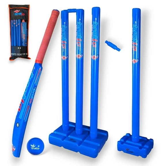 Bratla Cricket Set Size 4 & 6 - Blue Color | Includes Bat, Wind Ball, Stumps, and Non-Striker Stump with Plastic Base