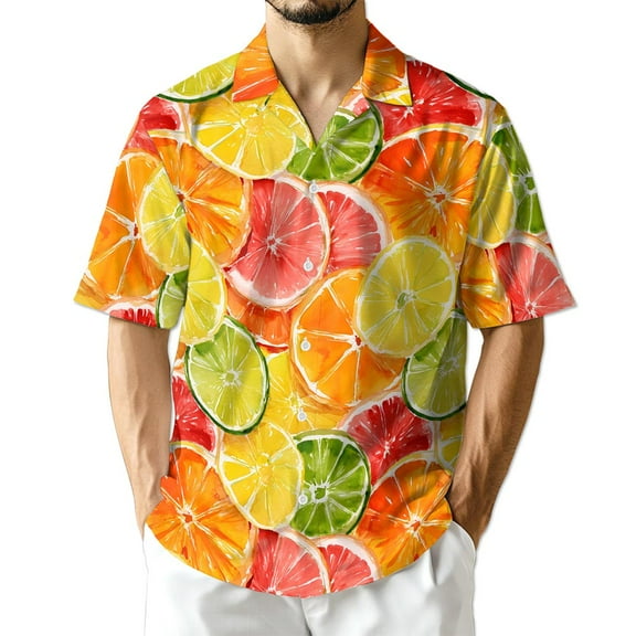 Netecom Citrus Fruits Print Hawaiian Shirt for Men, Fruit Lover Gifts, Button Down Summer Beach Short Sleeve Shirts, S-5XL