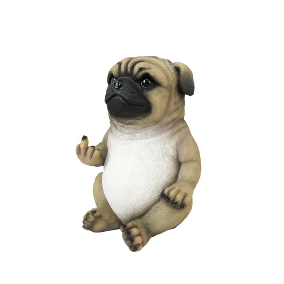 Pug Vie Effronté Milieu Doigt-Flipping Carlin Chien Peint à la Main Résinestatue - Adorable Figurine Décorative de 6,75 Pouces pour Votre Maison, Bureau et Jardin Affichage