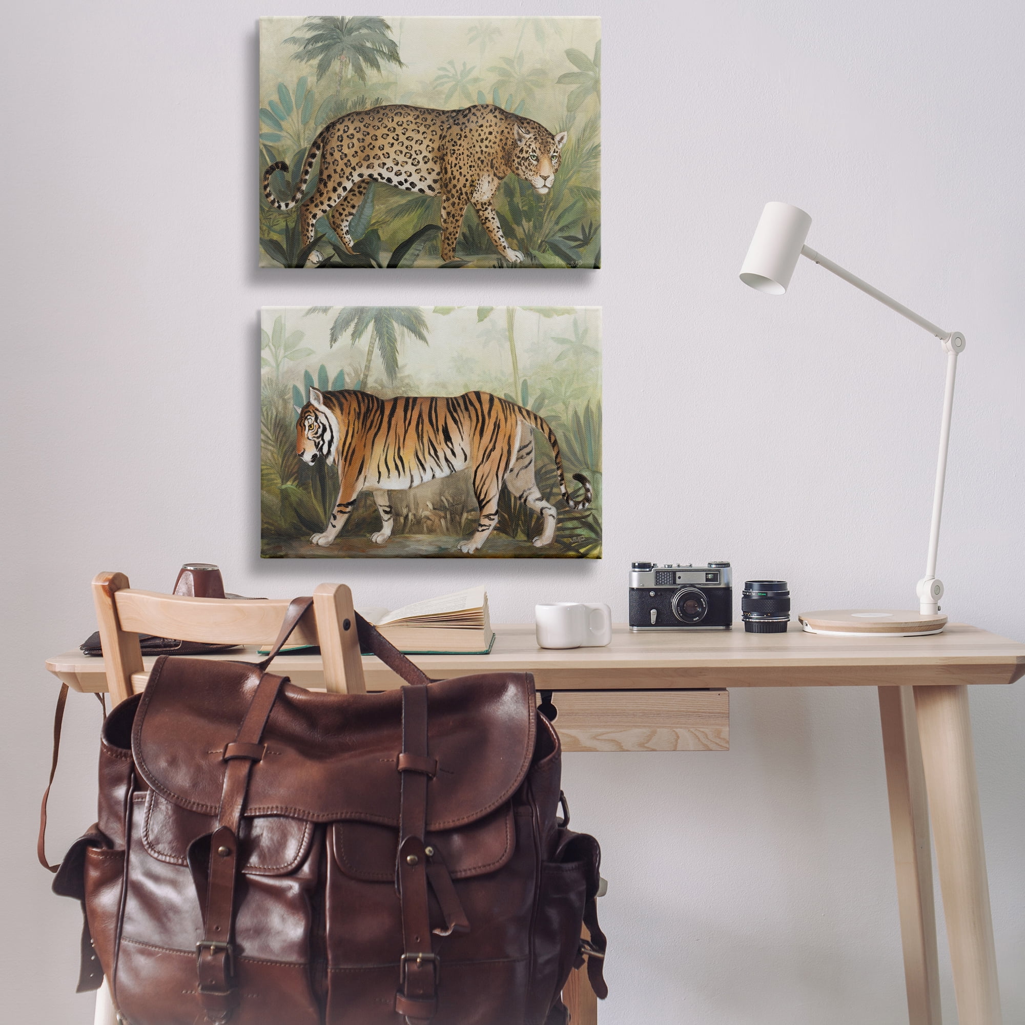 Stupell Industries Jaguar & Tiger Jungle Scene Animals Painting Wrapped Canvas Art Print Wall Art, 30 x 20, Set of 2
