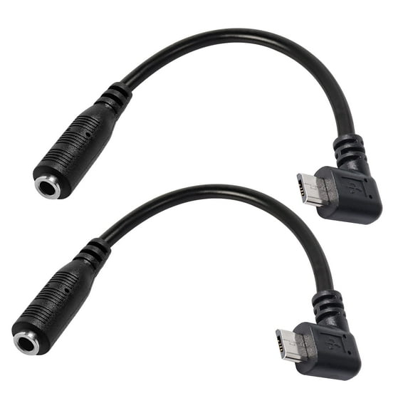 MEIRIYFA Micro USB Male to AUX 3.5mm Audio Cable Cord, 2 Pack 1/8"" 4 Pole TRRS Female to Micro USB 5pin Male Adapter Right Angled for Headset Active Clip Mic Microphone - 15cm
