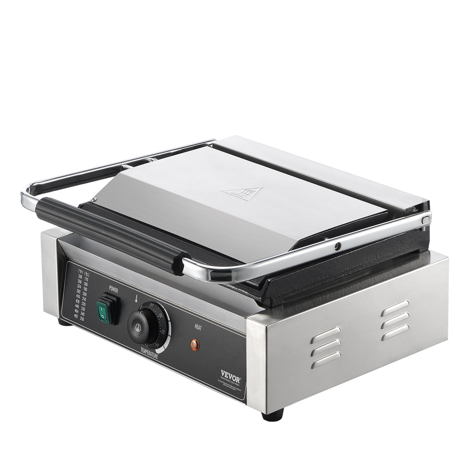 VEVOR Commercial Panini Press Grill, 14"x9" Electric Sandwich Maker Griddle Plate