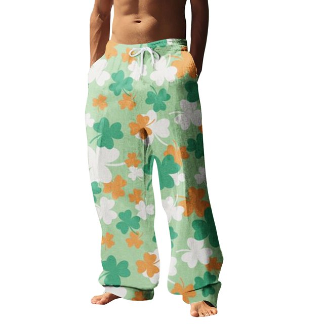 EHQJNJ Sweatpants for Men Loose Fit Warm Men's Four Seasons Fashion Casual Digital 3D Printing St. Patrick's Day Casual Pants Style Two Men's Sweatpants with Pockets and Drawstring Red Sweatpants