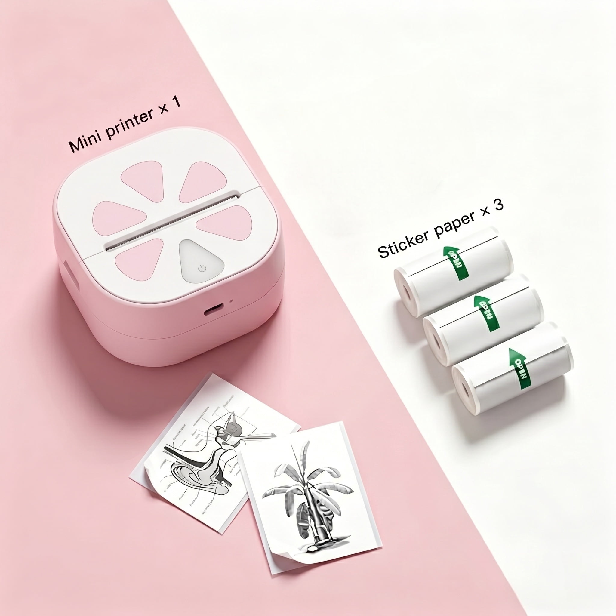 Pocket Printer for iPhone/Android, Wireless Mini Sticker Printer with 3rolls Journal Memo Photo Study, The Perfect Christmas Gift, Memo Sticker Creation, Portable Photo Printer, PINK