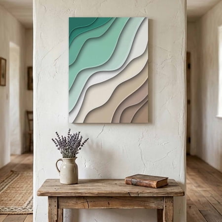 Ships Next Day Canvas Wall Art 12 x16 Green Brown Ombre Wood Framed Canvas Print Painting Modern Geometric Abstract Cream Ready to Hang Small Picture Wall Decor for Bathroom Hallway Dining Room