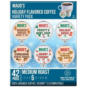 Maud's Holiday Flavored Coffee Variety Pack, Compatible w/ K-Cup Brewers, 42ct