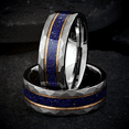 thumbnail image 6 of Dark Blue Wedding Band Ring for Men Black Tungsten Carbide with Crushed Lapis Lazuli Inlay Rose Gold Stripes, 6 of 6