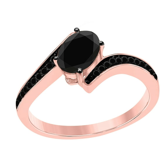 AoneJewelry 1.50 Carat Black Diamond Oval Shape Ring In 14K Rose, White & Yellow Gold