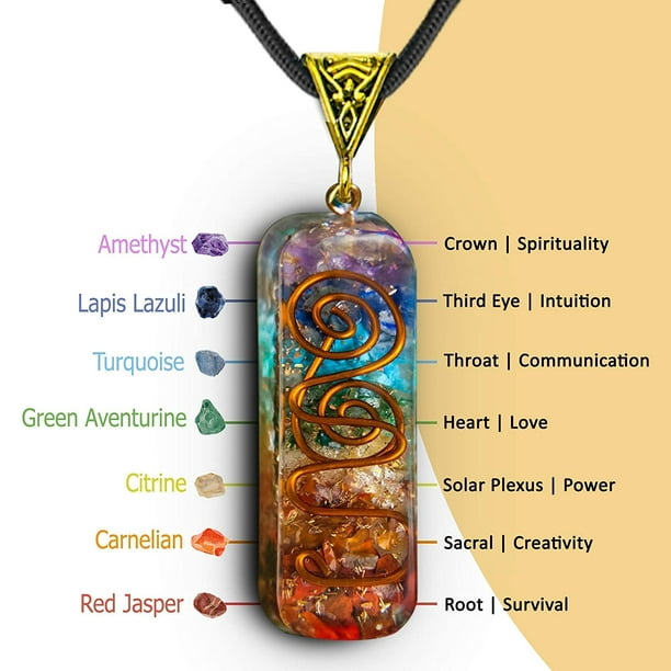 Handmade 7 Chakra Necklace with Adjustable Cord - Healing Orgone Pendant  and Spiritual Crystal Jewelry for Positive Energy, Meditation, and Gifts  for Men and Women 