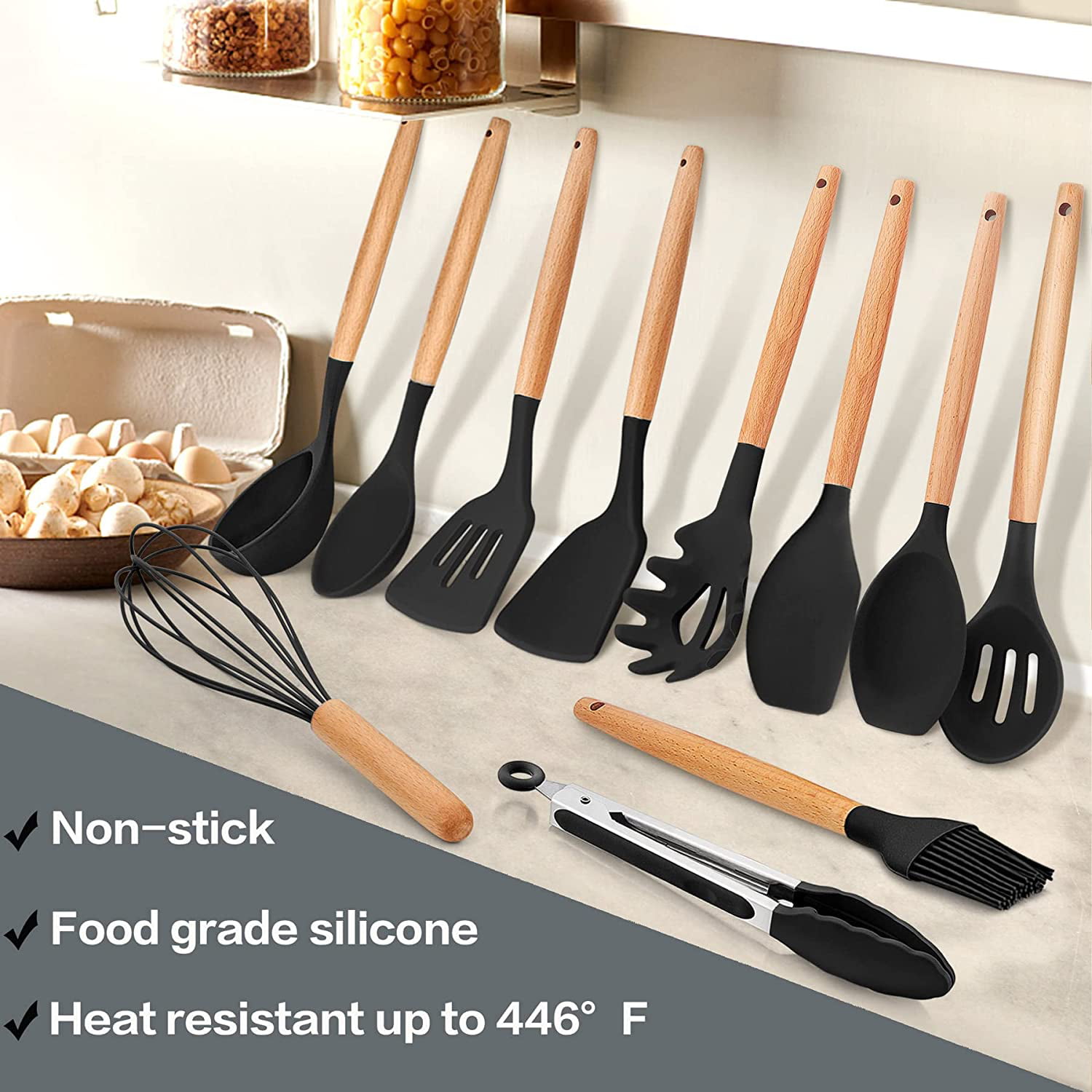 Kitchen Cooking Utensils Set, 33 pcs Non-stick Silicone Cooking
