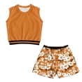 thumbnail image 4 of chaqlin Floral-Orange Girls Summer Clothes Two Piece Outfits - Sleeveless Workout Tank Top & Soft Elastic Waist Shorts with Pockets for Running Yoga, 4 of 7
