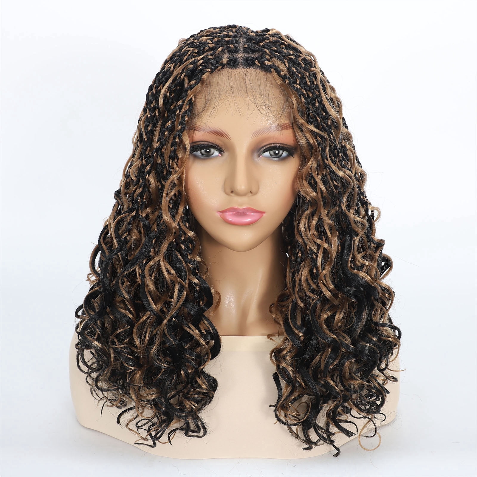 Short Boho Braided Wigs Suitable For Women With Curly Ends - Full Lace Blended Braid Wig with Bohemian Curly Ends Goddess Boho Box Braids Wig Suitable for everyday wear