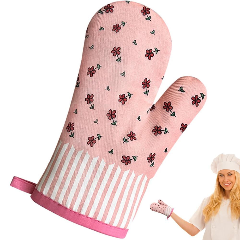 Gentle Meow Heat Resistant Oven Gloves Baking Oven Mitts Cooking Gloves  Small Flowers Pink