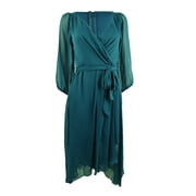 NY Collection Women's Petite Crinkle Chiffon Faux-Wrap Dress (PL, Legion Blue)