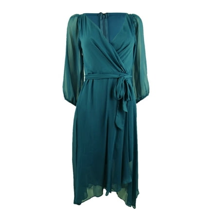 NY Collection Women's Petite Crinkle Chiffon Faux-Wrap Dress (PL, Legion Blue)