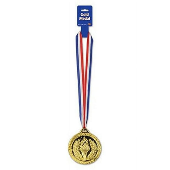 Beistle Ribbon with Attached Plastic Medallion Party Favor, 30-Inch, Red/White/Blue/Gold