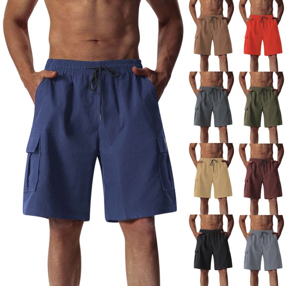 RYDCOT Men's Classic Workout Cargo Shorts 10 Inseam,Muti Pockets Walking Shorts Casual Lightweight with Waistband Drawstring Orange