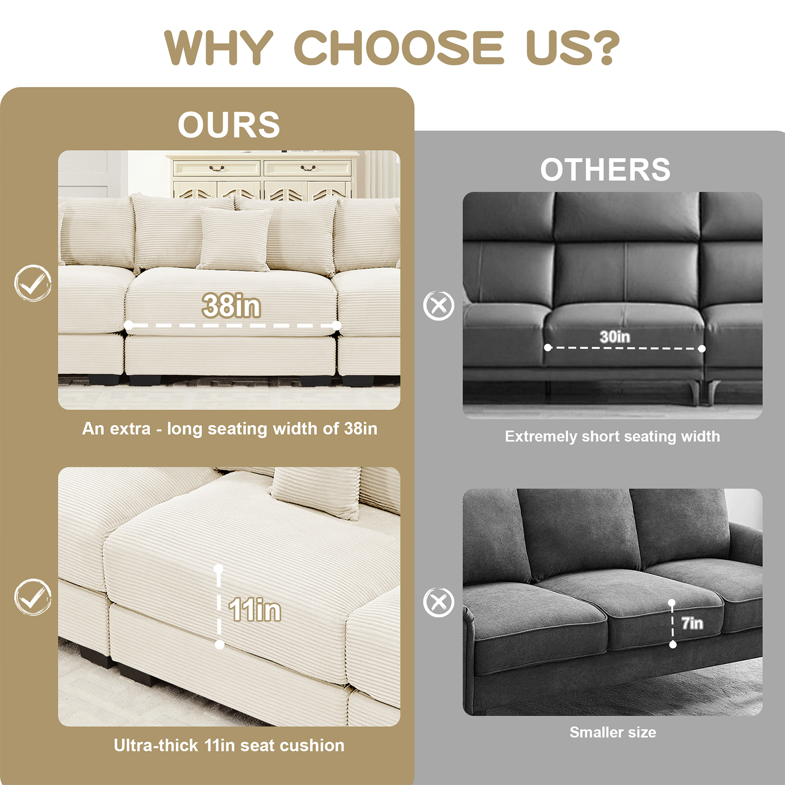 142" Modern Corduroy Sectional Couches for Living Room, Comfortable Corner Couch Sofa, Beige 4 Seater Corner Couch with 1 Ottoman for Flexible Layout, Muebles para la Sala