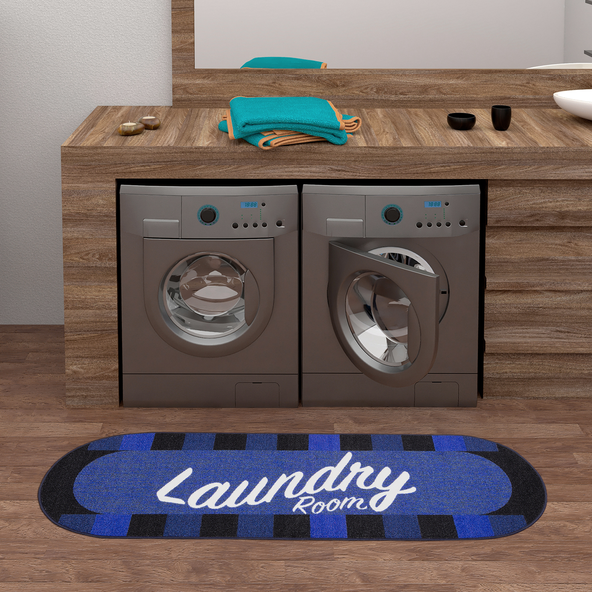 Laundry Mat Rug Ottomanson Laundry Mat Runner Rug, Dark Blue, 20