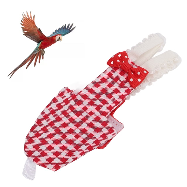 Parrots Pilot Suit, Red Grid Parrots Diaper Soft Protective for Budgies for Macaw for Parakeet XS,S,M,L