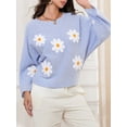 thumbnail image 6 of LMLYSoH Women Loose Knit Sweater Sweet Flower Embroidered Long Sleeve Boat Neck Pullovers Spring Fall Casual Jumpers Tops, 6 of 9