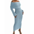thumbnail image 2 of Women'S Fall Off Shoulder Bodycon Sweater Dress Formal Long Sleeve Elegant Club Party Midi Maxi Dresses Blue L, 2 of 9