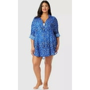 Plus Size Women's Dot Button Down Blue/White Swimsuit Cover Up 18/20