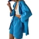 thumbnail image 2 of SAYOO , traje de pantalón informal de dos piezas para mujer, blusas abotonadas con cuello de solapa de color sólido y pantalones cortos holgados con cintura elástica SAYOO  Moda, 2 of 6