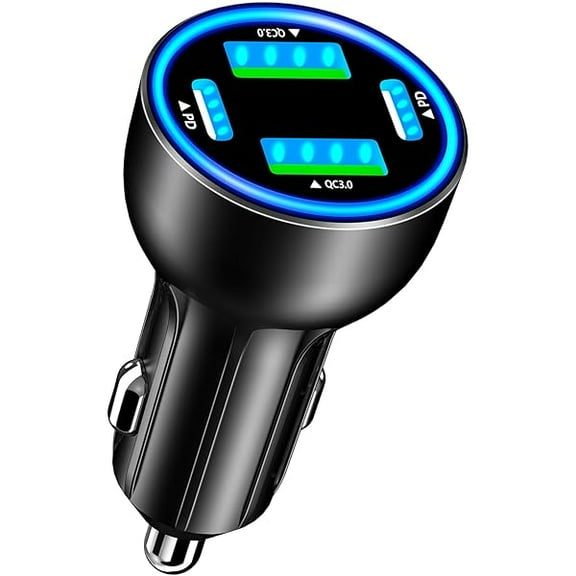 USB C Car Charger, 4-Port 90W Dual USB-C USB-A Car Power Adapter, 4 in 1 PD/QC Type-C Fast Car Charging Cigarette Lighter for iPhone 16 15 14 13 12 11 Pro Max, Galaxy S24 S23, Pixel, iPad Pro