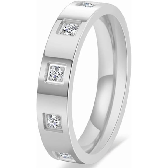 4mm Stainless Steel Stackable Eternity Style Wedding Band Promise Anniversary Statement Ring